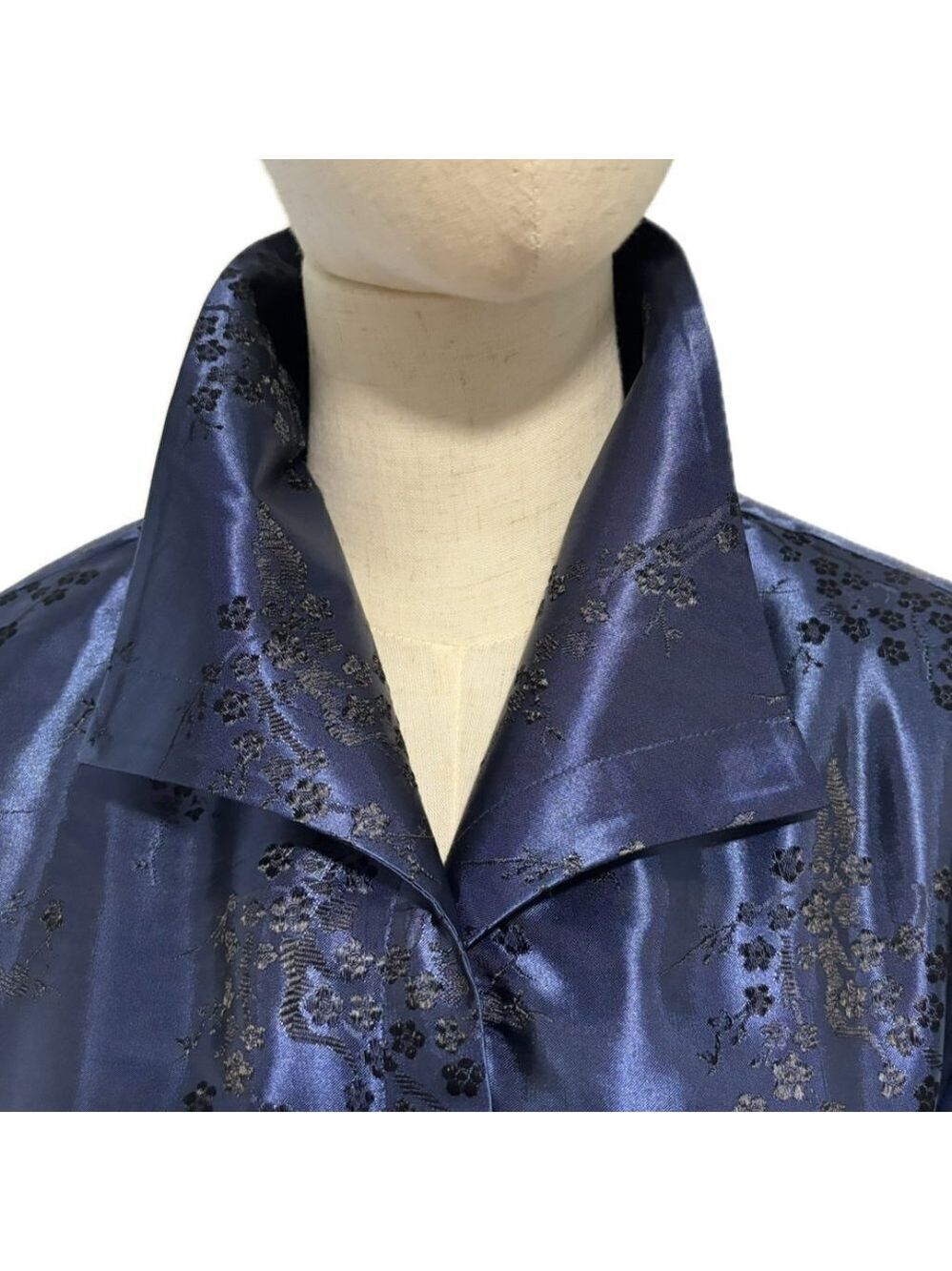90s SATIN BROCADE BLUE ASIAN INSPIRED BROCADE LIZ BAKER SHIRT JACKET SHACKET 14 - Picture 5 of 12